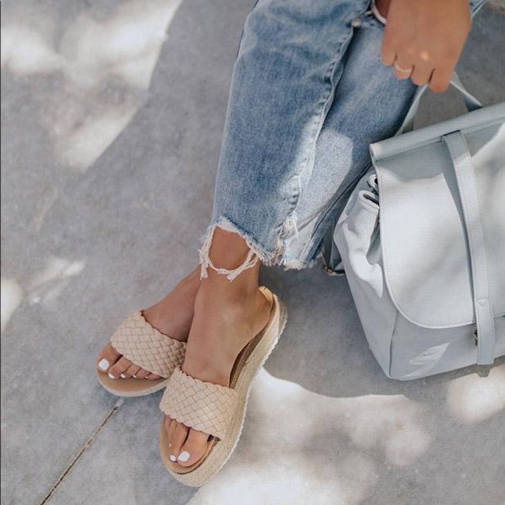 Beige Braided One Band Platform Slip On Sandal - Picture 3 of 10